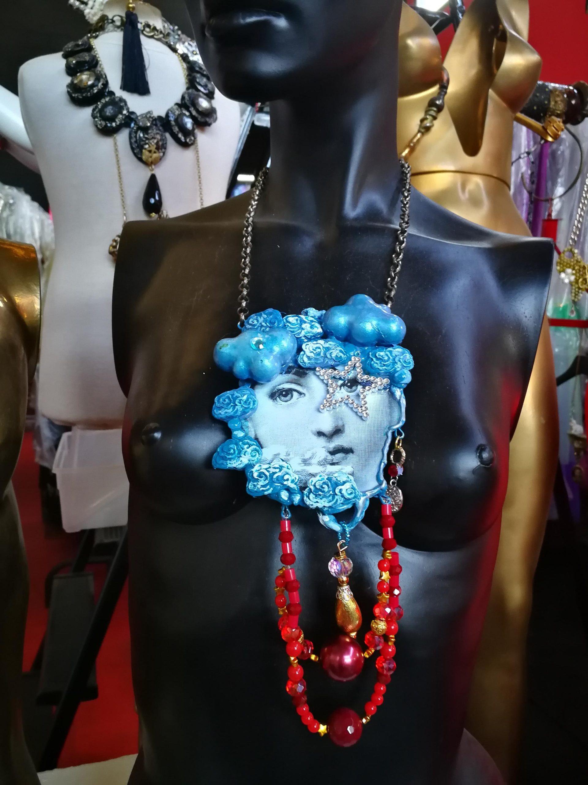 Maximalist Jewelry, Gatsby Statement Pendant Big Bold Chunky Necklaces, Charleston Charm Hollywood Diva Portrait
