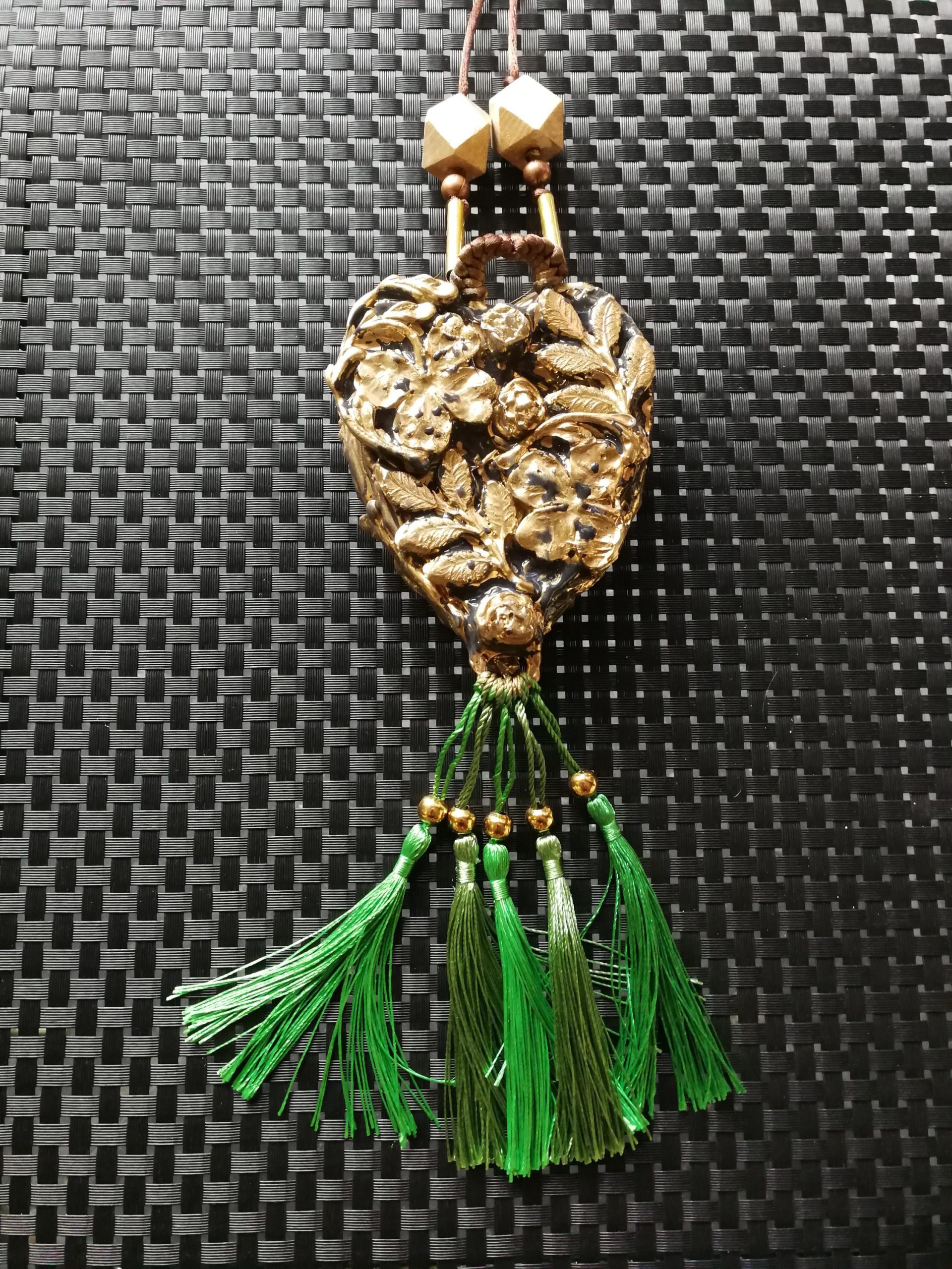 Designer Jewelry, Chunky Pendant Forest Spirit Guide, Green Elf Little People Chunky Necklace Charm