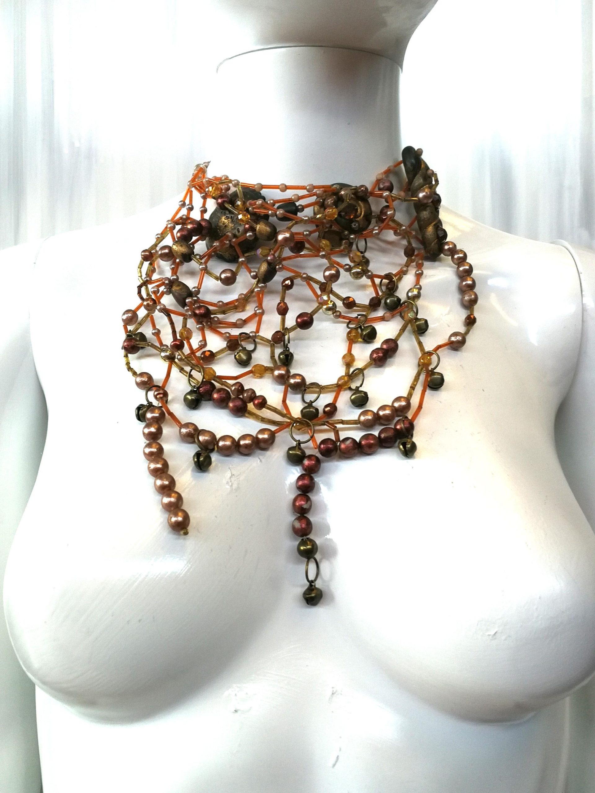 Handmade Lace Choker, Copper Pearl Bib Necklace, Marie Antoinette Jewelry