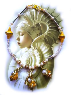 Handmade Puka Shell Conch Necklace, Lime Yellow Seashell Charm, Abalone, Cubic Zirconia