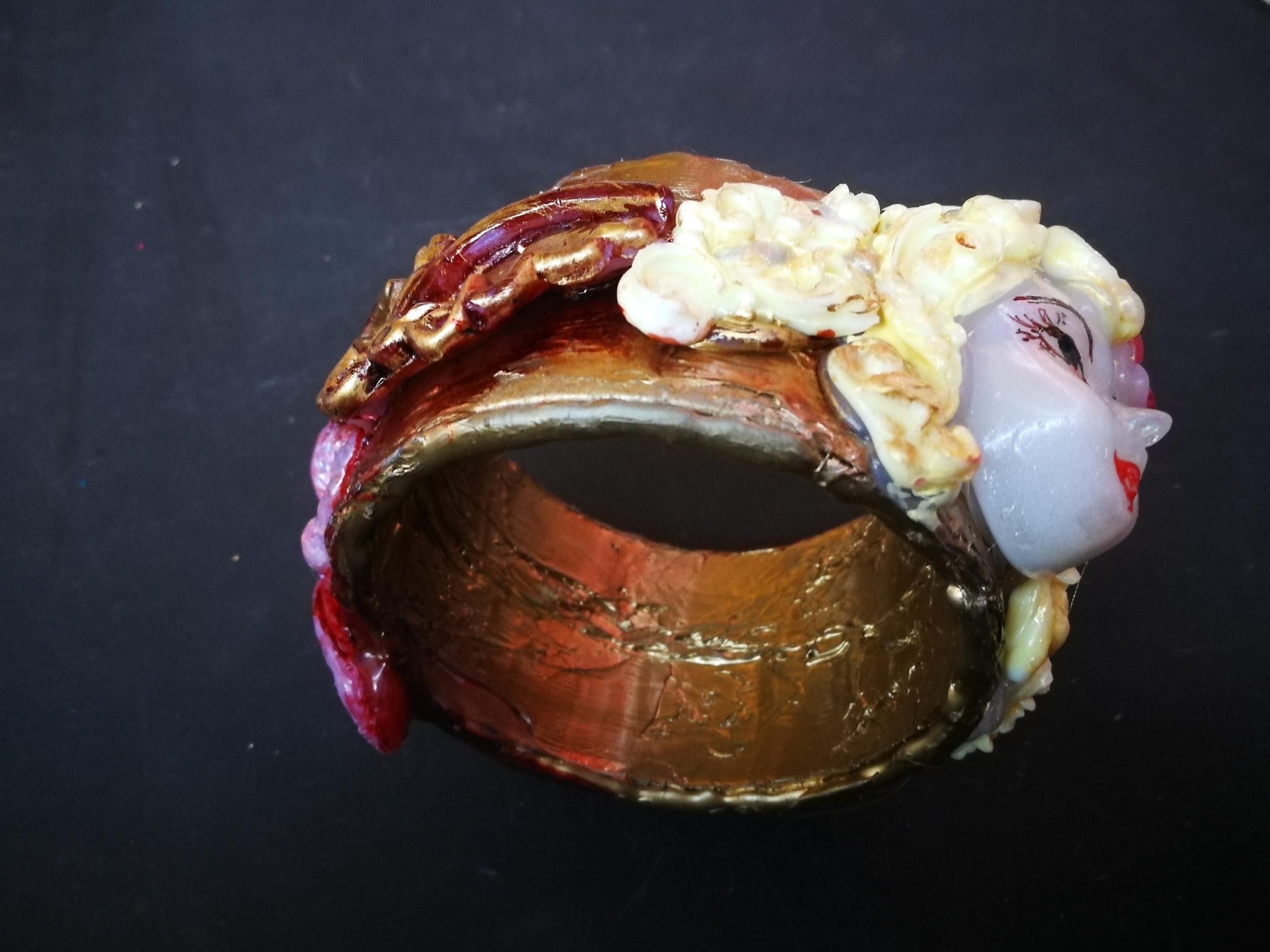 Flower Bracelet, Cuff Female Bangle Sculptural Doll Head Jewelry, Statement Luxury Brand Butterfly Baroque