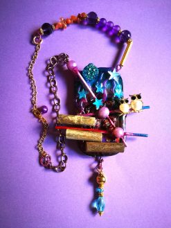 Vintage Owl Assemblage Necklace, Bakelite Celluloid Charm, Italian Couture
