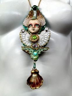 Art Deco Doll Head Pendant, Belle Epoque Necklace Charm