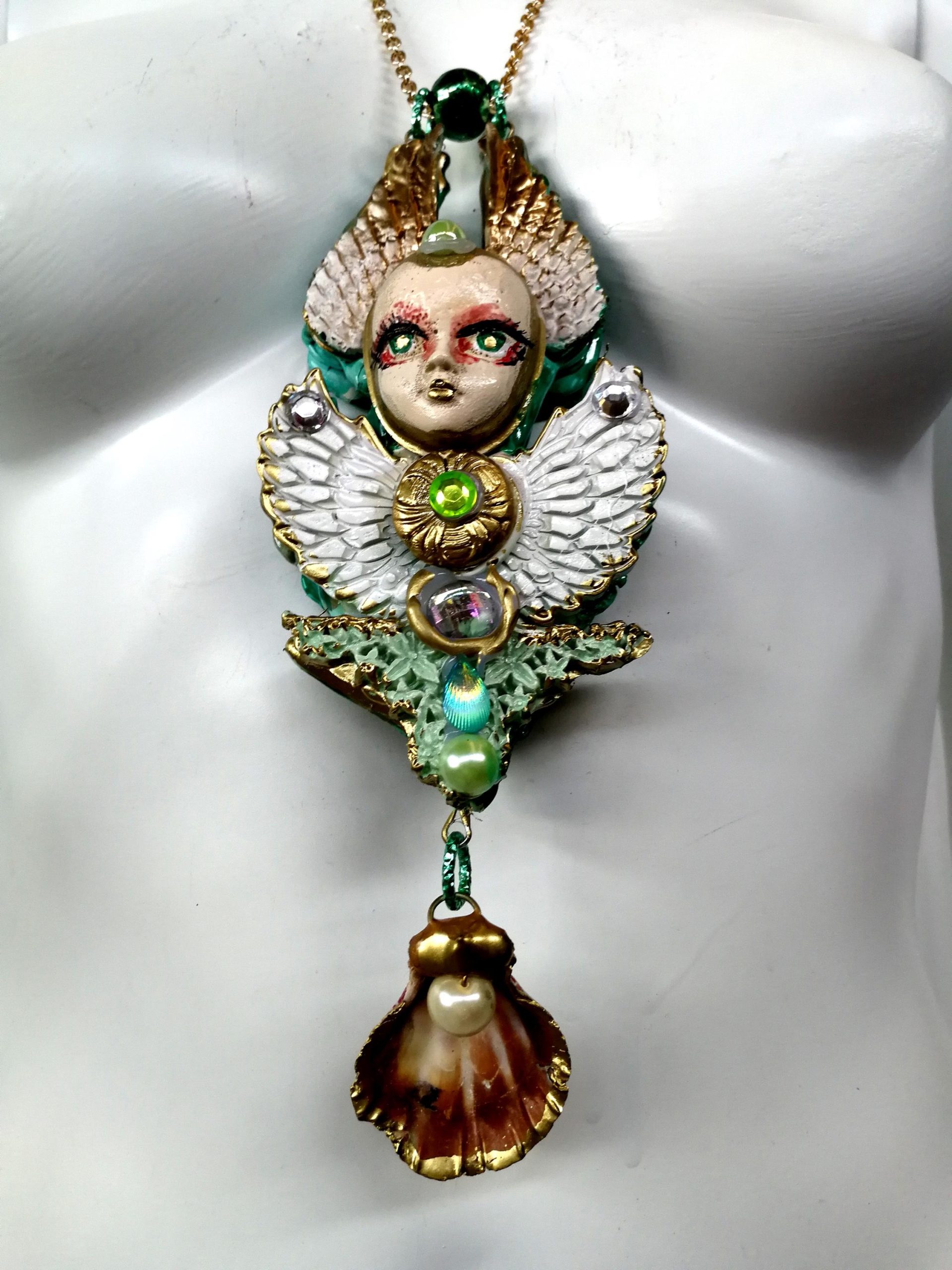 Art Deco Doll Head Pendant, Belle Epoque Necklace Charm