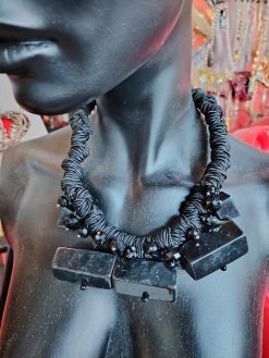 Handmade Italian Avant-Garde Black Stone Necklace, Chunky Collar