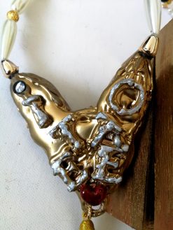 Sphinx Cat Necklace, Statement Jewelry Sculptural Pendant, Elegant Jewel Tassel Charm Egyptian Bib