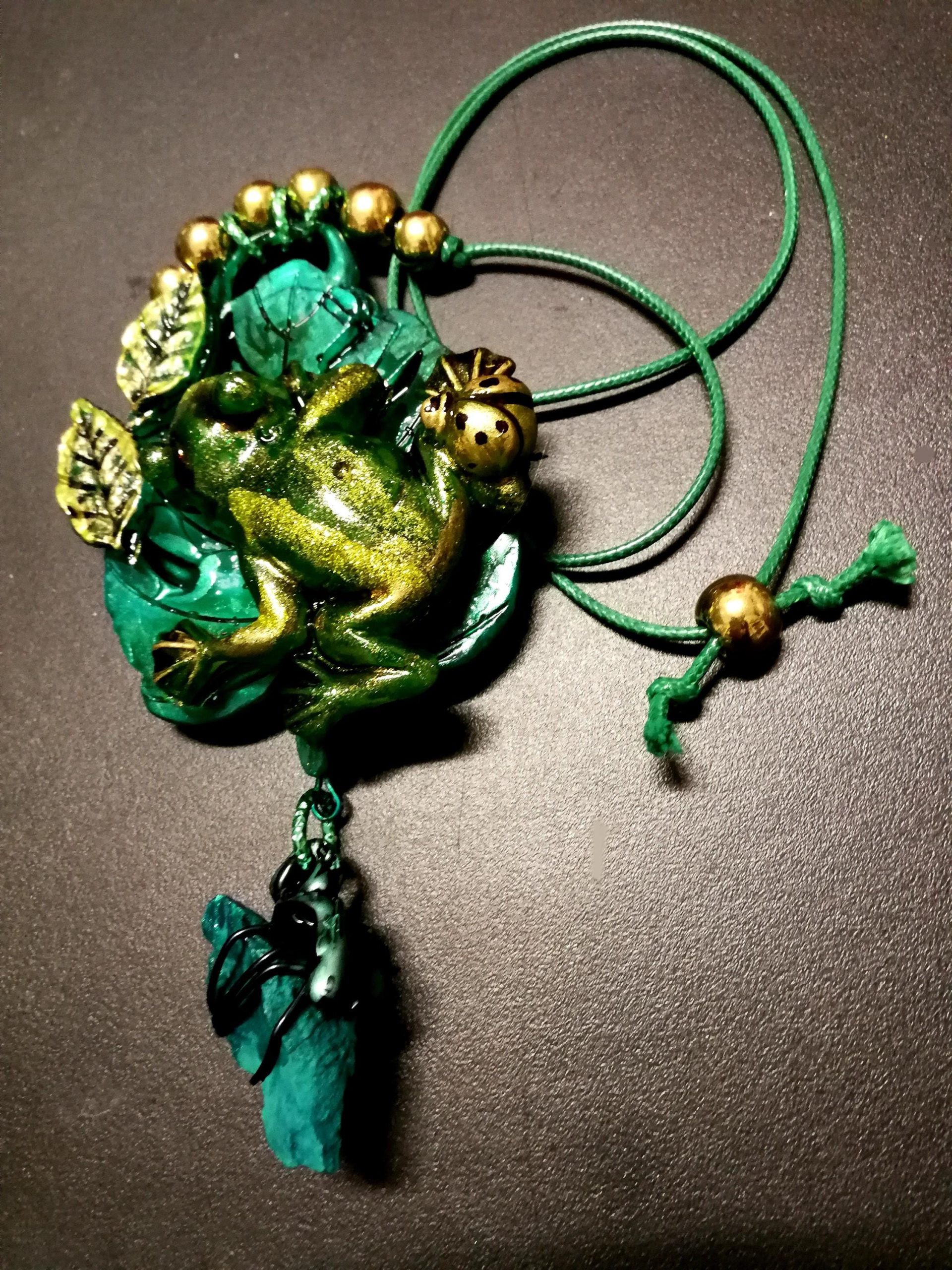 Witch Familiar Frog Necklace, Polymer Clay Amulet, Spirit Guide Jewelry