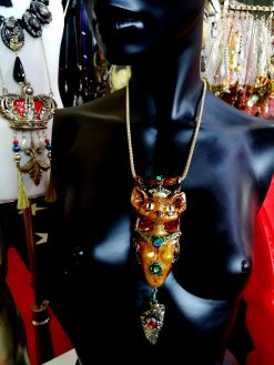 Handmade Bastet Cat Pendant, Belle Epoque Egyptian Revival Jewelry