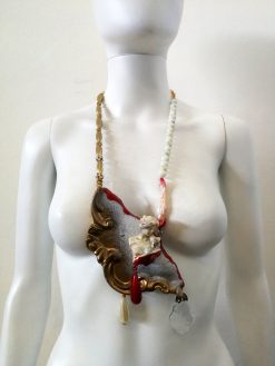 Dramatic Jewelry Baroque Luxury Bib Pendant, Sculptural Antique Statue Charm Crystal & Pearl Statement Necklace