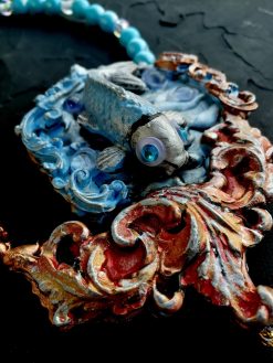 Art Deco Koi Fish Pearl Necklace, Handmade Sea Life Amulet