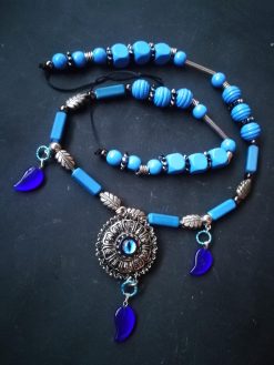 Turkish Evil Eye, Statement Pendant Good Luck Boho Ethnic Folk Jewelry Necklace Silver Charm