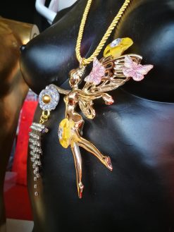 Fairy Wings Jewelry, Fairies Tale Golden Ballerina Butterfly Doll Pendant, Ballet Dance Figure Necklace