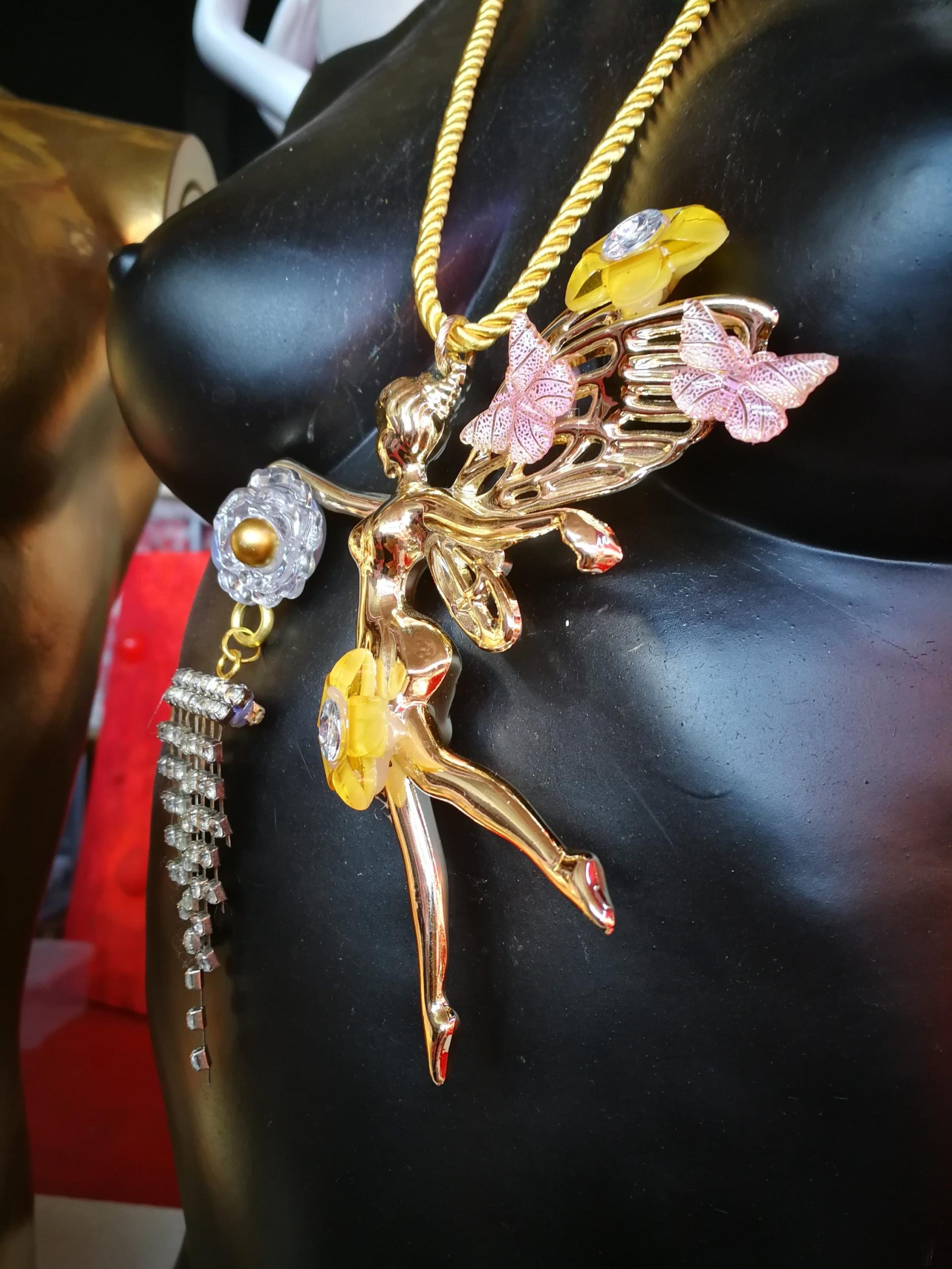 Fairy Wings Jewelry, Fairies Tale Golden Ballerina Butterfly Doll Pendant, Ballet Dance Figure Necklace