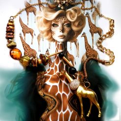 Designer Jewelry, Extravagant Pendant Animal, Giraffe Locket Statement Necklace Savana Wild Charm Beaded Chain