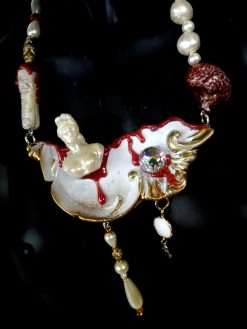 Brutalist Bib Necklace, Asymmetrical Statue, Brain Charm, Handmade Couture