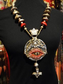 Dragon Eye Pendant, Royal Crown Gothic Jewelry Locket Medallion Charm Sculpture Statement Aristocratic Necklace
