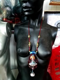Polymer Clay Doll Pendant, Handmade Fantasy Beaded Necklace, Dolly Doom Collection OOAK Sculpture Necklace