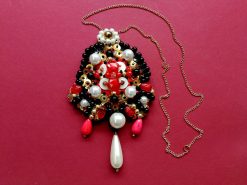 Baroque Pearl Necklace, Hand Embroidered Jewelry, Luxury Pendant Rococo Charm, Chain Amulet Antique Jewelry