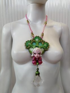 Statement Jewelry, Belle Epoque Sculpture Pendant, Four Leaf Clover Necklace Bib, Flower Crystal Charm