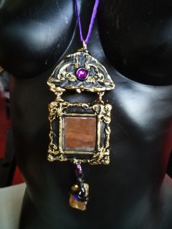 Snow White Witch's Mirror Necklace Pendant, Romantic Victorian Gothic Jewelry, Stone Charm Vintage Style