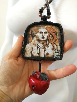 Statement Jewelry Love Necklace Adam and Eve Pendant Apple Paradise Portrait Locket Charm Medallion