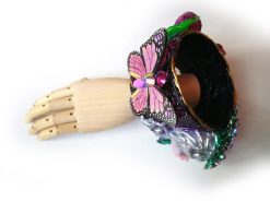 Bangle Bracelet Breastfeeding Sculptural Cuff, Doll Head Flower & Butterfly Luxury Maximalist Jewelry Baroque Rococo
