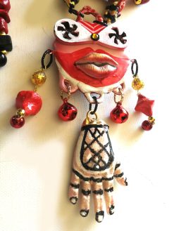 Tribal Jewelry Ainu Tribe, Japanese Folk Chunky Pendant, Helping Hand Statement Necklace Charm Maximalist