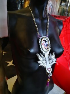 Snow White Witch Mirror Necklace Pendant, Romantic Victorian Gothic Jewelry, Chunky Fantasy Baroque Charm
