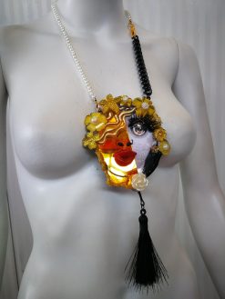 Happy Face Pendant, Brutalist Chunky Portrait, Mirror Eye Lips Pop Art Statement Jewelry Charm