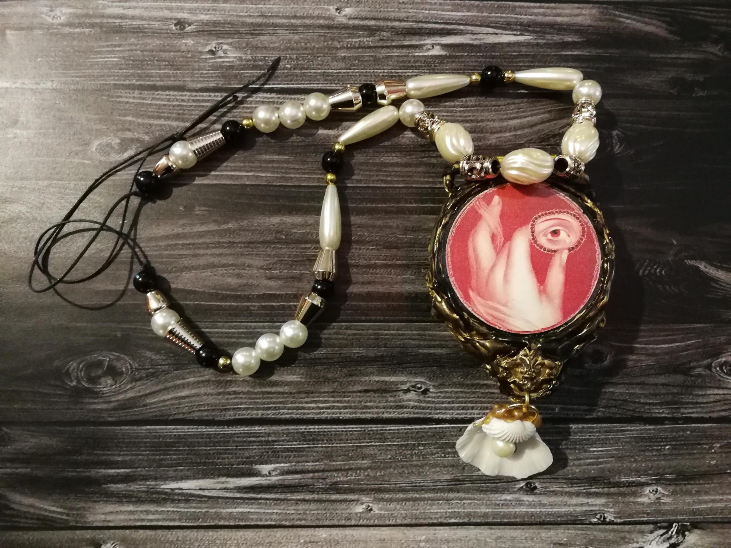 Baroque Pearl Necklace, Conch Shell Eye & Hand Jewelry, Luxury Pendant Rococo Charm Statement Jewellery