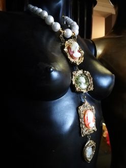 Gallery Wall Cameo Tie Necklace, Layered Pendant Statement Jewelry Antique Historical Baroque Sculptural Jewel