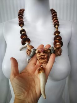 Tribal Shaman Necklace, Boho Horn Pendant, Rustic Ethnic Statement Jewelry Native American Indian Charm