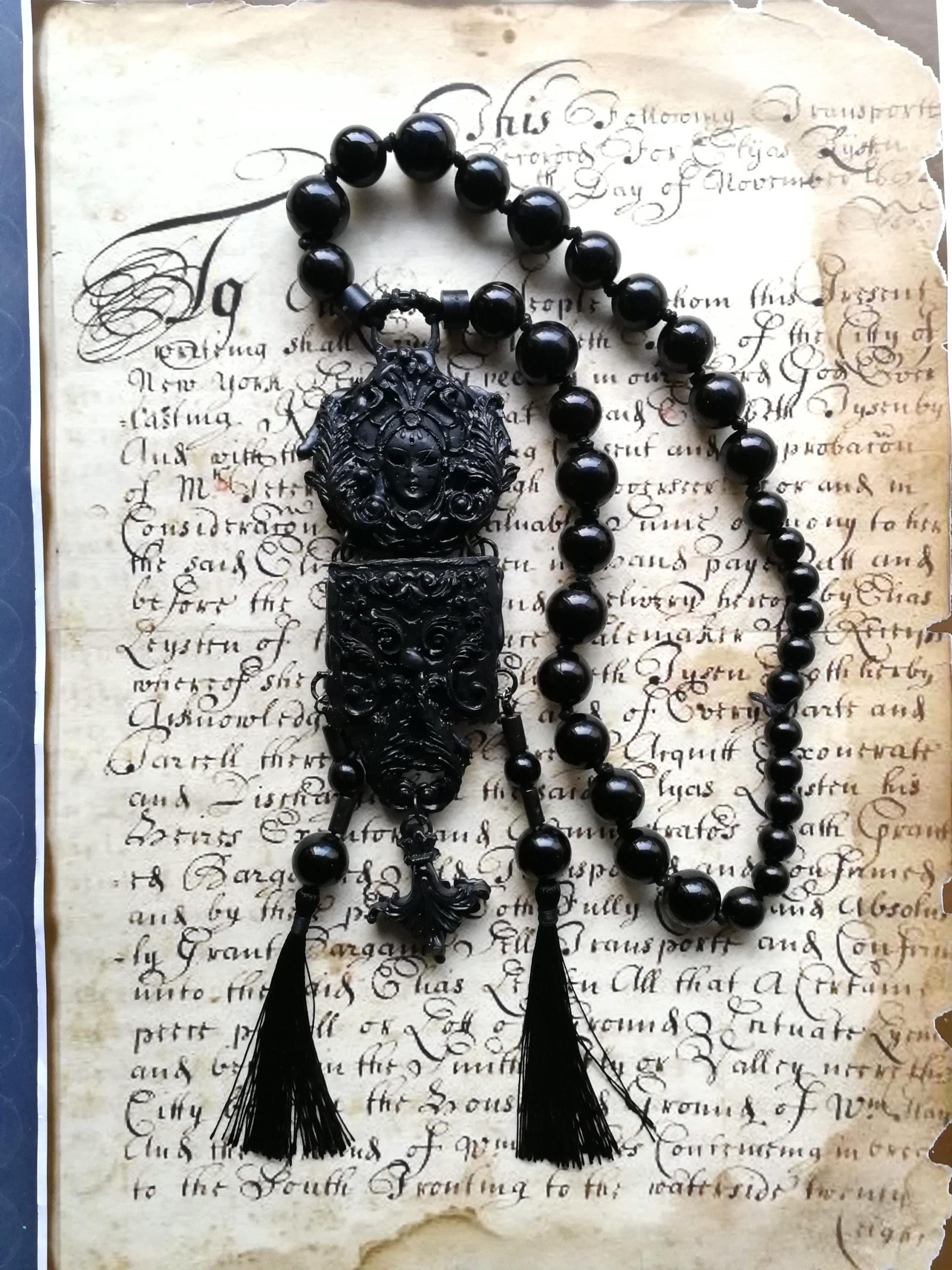 Black Mirror Necklace, Dark Academia Jewelry, Goth Jewel Antique Style, Victorian Gothic Witch Pendant