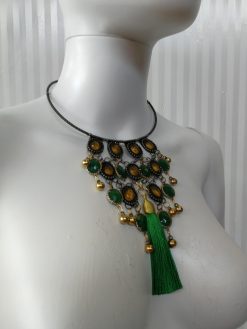 Kelly Green Necklace Crystal Bib Emerald Green Statement Layered Collar Jewelry Luxury Tassel Choker