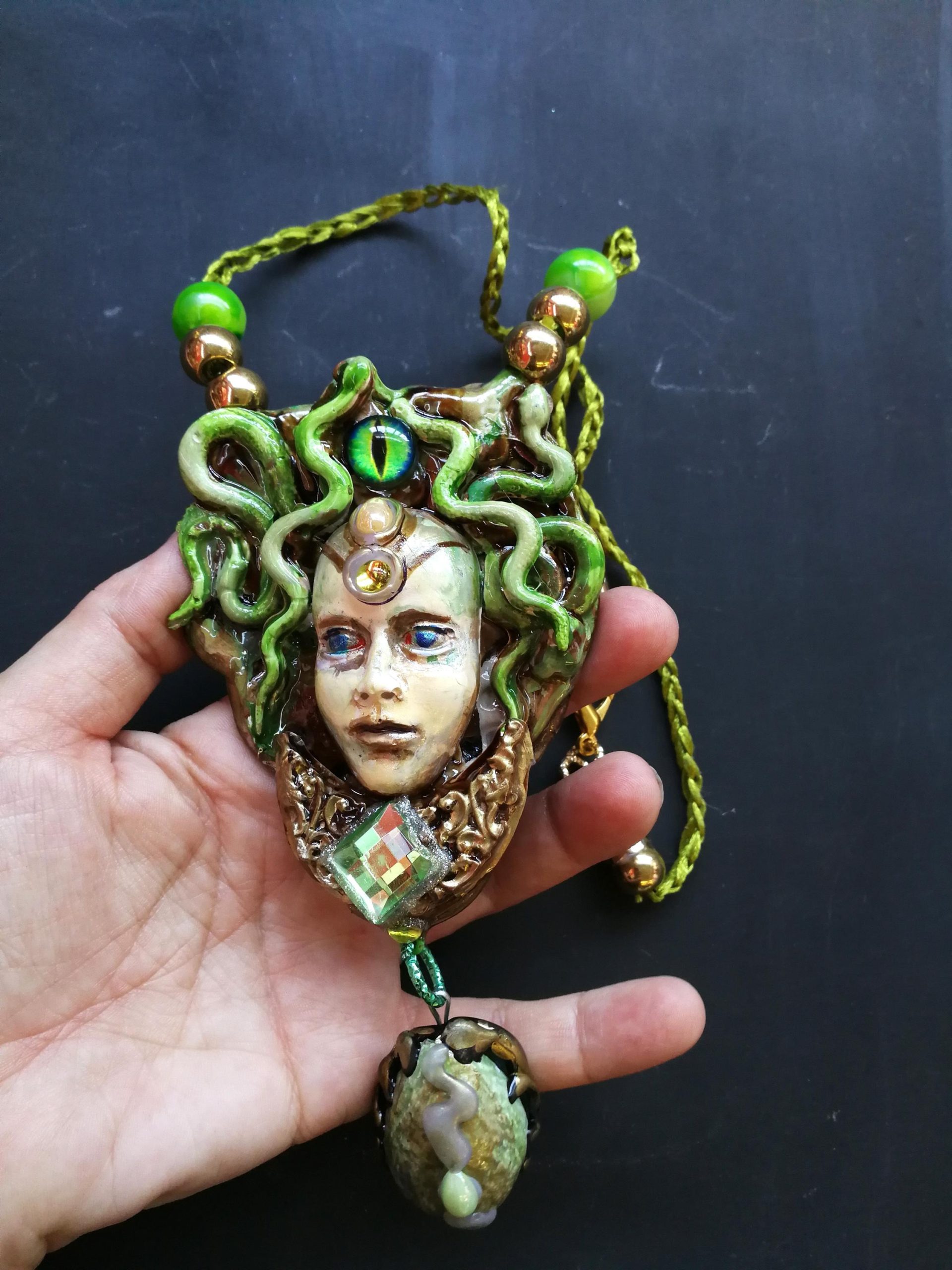 Medusa Jewelry Pendant Necklace, Snake Goddess Greek Mythology Sculpture, Minoan Serpent Eye Locket Charm