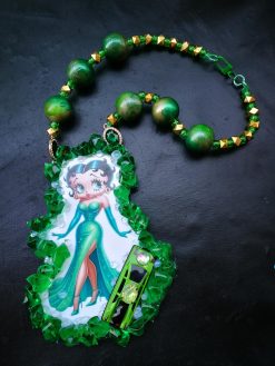 Betty Boop - Big Bold Chunky Necklaces, Statement Green Emerald Jewelry, Old Hollywood Icon Diva Pendant