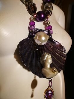 Shell Pendant Amethyst Statement Rhinestone Ball Accents Big Bold Chunky Necklaces Design Beaded Jewelry