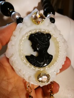 Cameo Jewelry, Layered Necklace Gallery Wall, Dramatic Royal Portrait Pendant Statement Baroque Black & White
