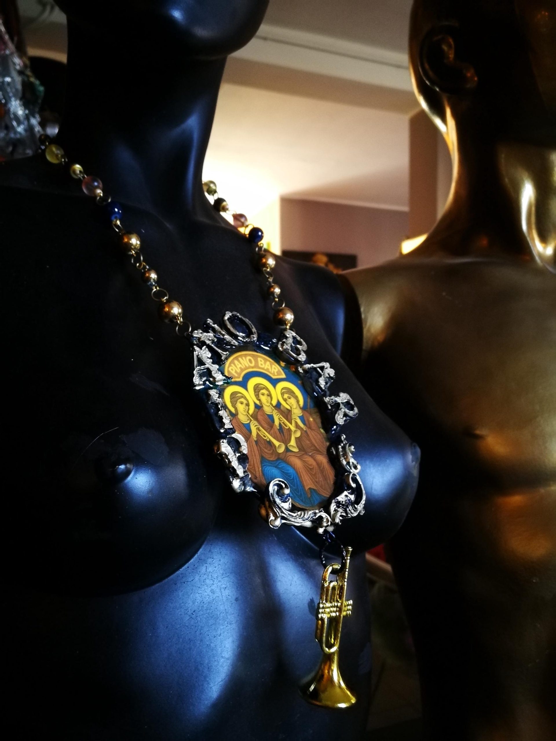 Holy Pop Pendant, Oddities and Curiosities Jewelry Religious Baroque, Icon Necklace Ironic Musical Angel
