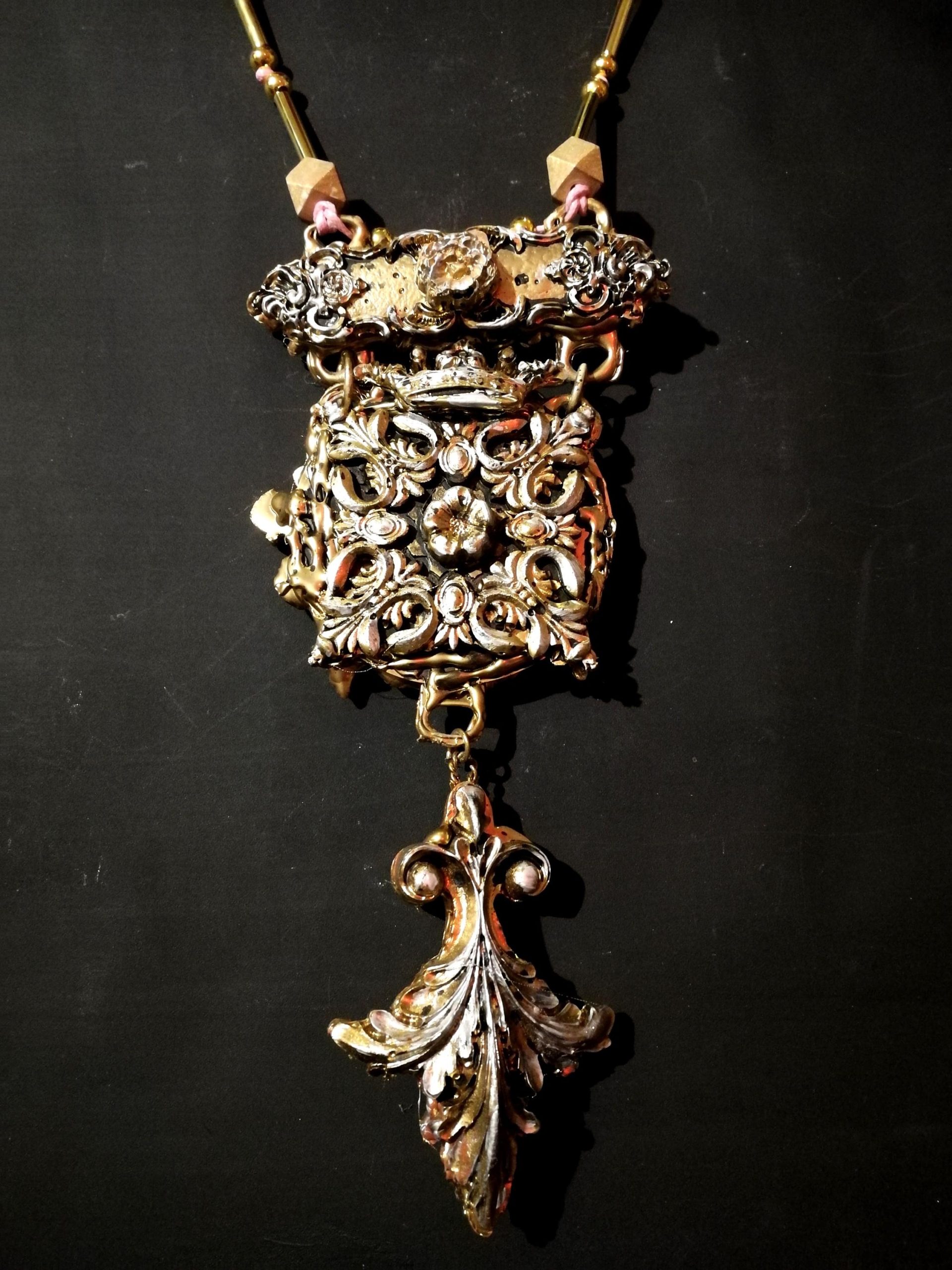 Venetian Mask Pendant, Sculptural Baroque Theatre Charm, Rococo Statement Massive Costume Jewelry OOAK Luxury