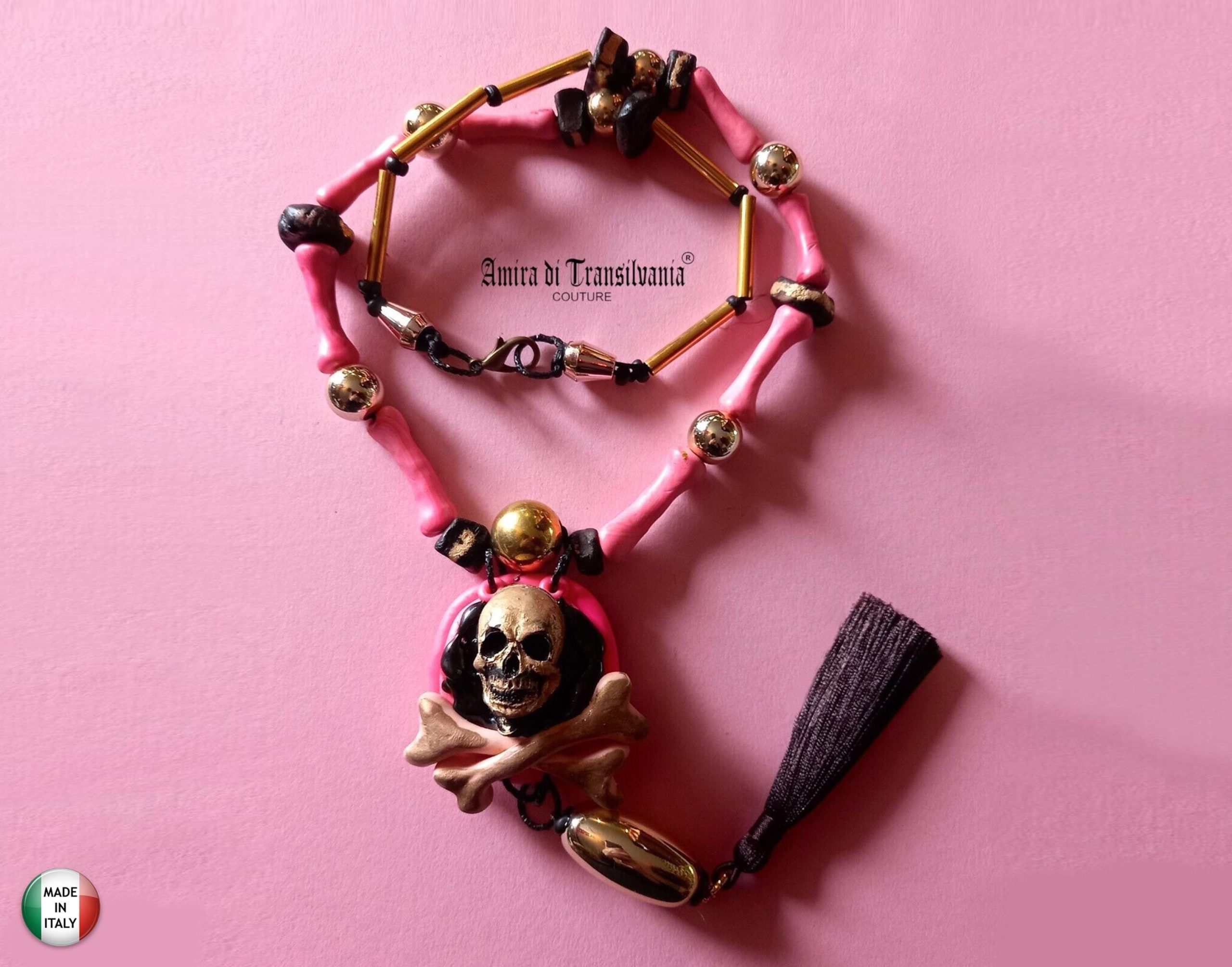 Mexican Necklace, Ethnic Glamour Whimsical Skull & Bones Pendant, Boho Quirky Oddities Jewelry Charm