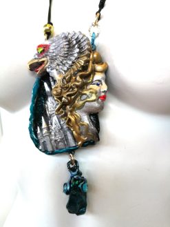 Silver Eagle Pendant, Statement Necklace Vulture Wild Bird Jewelry, Viking Castel Raw Stone Charm