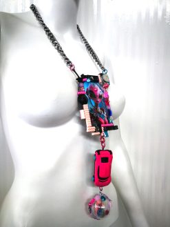 Futuristic OOAK Jewelry, Alien Statement Necklace UFO Area 51 Extraterrestrial E.T Design, Hi Tech Pendant