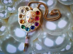 Belle Epoque Jewelry, Art Deco Nouveau Doll Head Sculpture Pendant, Painter Artist Palette Necklace