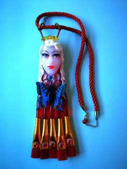 Statement Jewelry, Assemblage Necklace Pendant Doll Head, Modernist Design Chunky Charm Artist Painter Brush