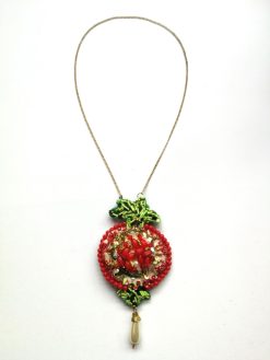 Passion Fruit Necklace, Hand Embroidered Jewelry, Luxury Pendant Pearl Charm, Chain Amulet Collar Jewelry
