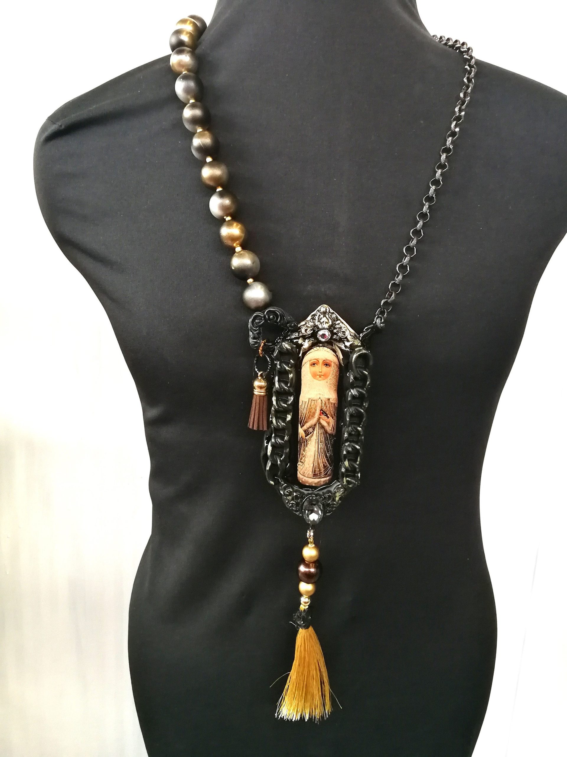 Matryoshka Dolls, Statement Charm Jewelry, Antique Traditional Folk Russian Necklace, Folkloric Esclusive Pendant Locket
