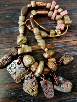 Beaded Necklaces, Boho Jewelry Earth Tone Bib, Chunky Handmade Stone Jewelry, Brutalist Pendant Charm