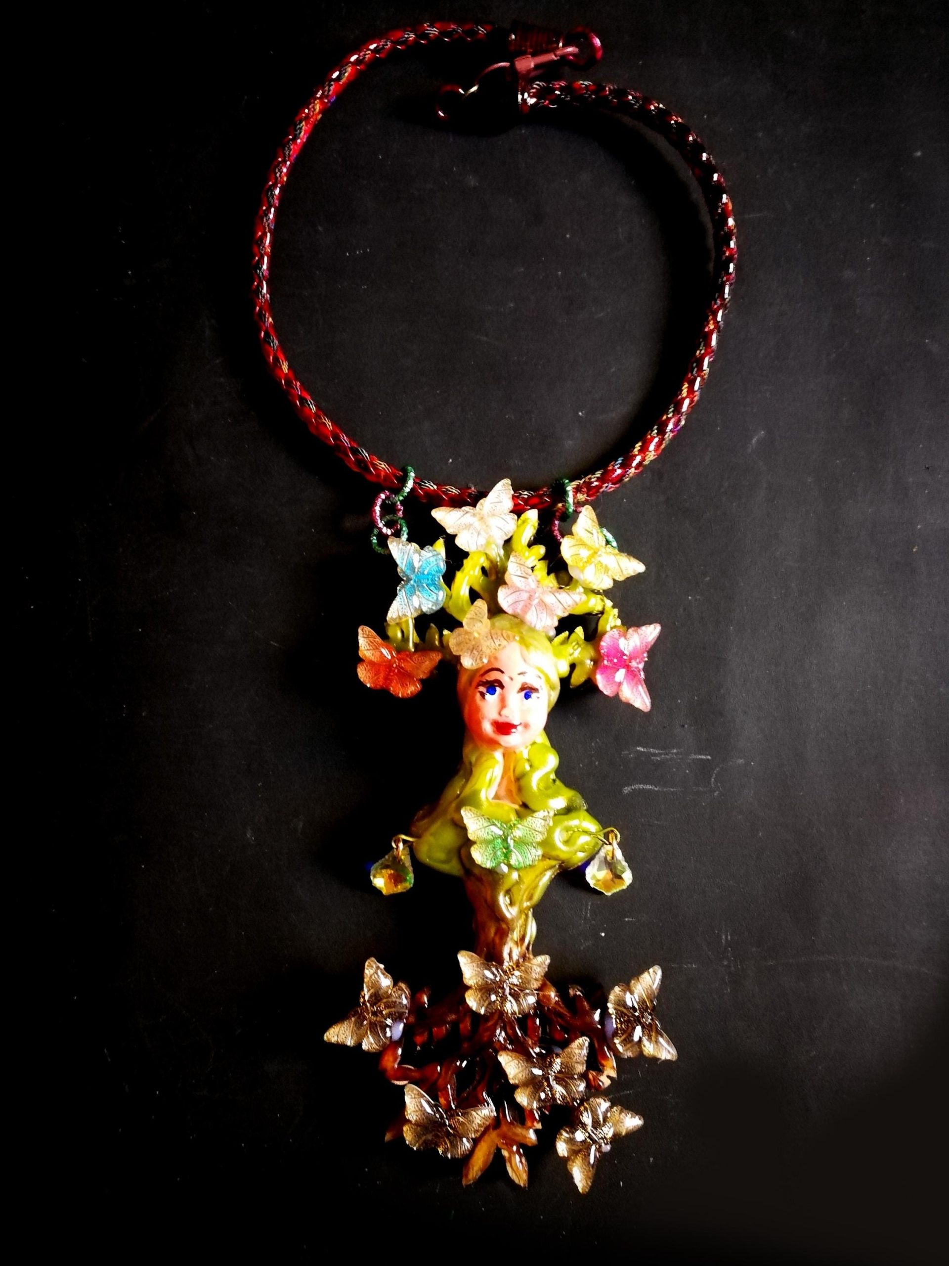 Tree of Life, Statement Nature Jewelry Art Nouveau Pendant, Butterfly Liberty Style Yggdrasil Charm
