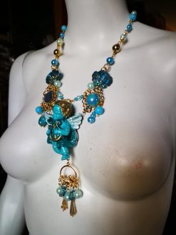Baroque Jewelry, Guardian Angel Winged Archangel Pendant, Rococo Necklace Turquoise Jewellery, Celestial Charm Cherubim